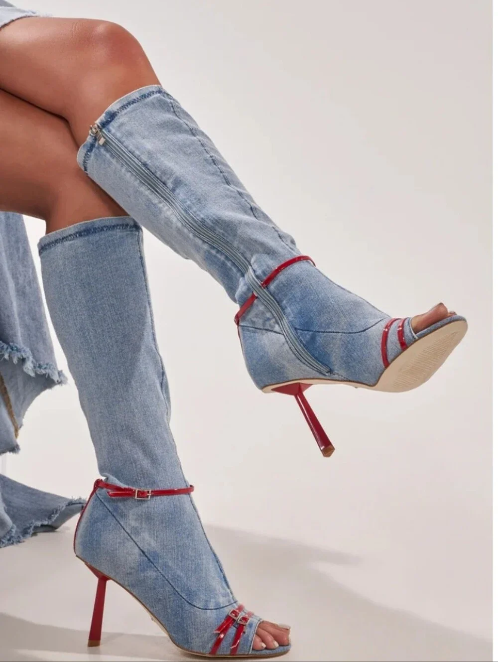 Denim Open Toe Boots